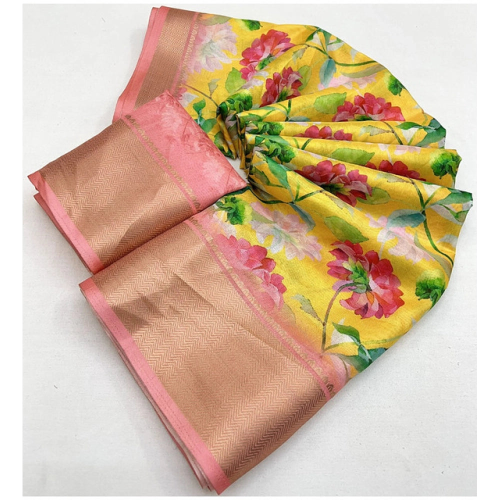 Magnificent Women's Cotton Silk Floral Printed Saree With Blouse Piece