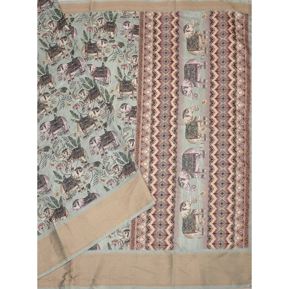 Marvellous Women's Cotton Silk Printed Saree With Blouse Piece