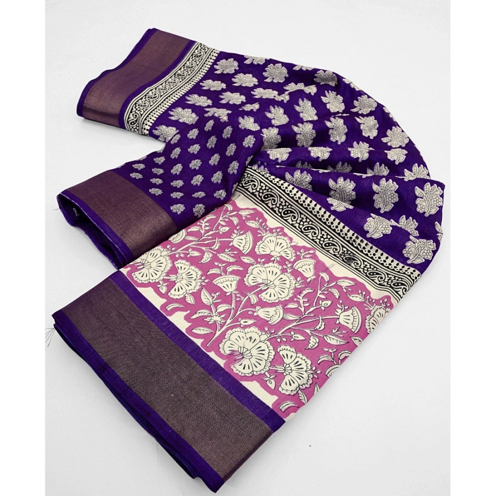 Ravishing Women's Cotton Blend Printed Saree With Blouse Piece