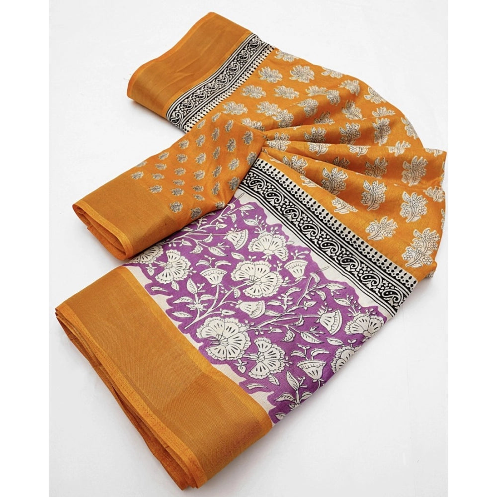 Ravishing Women's Cotton Blend Printed Saree With Blouse Piece