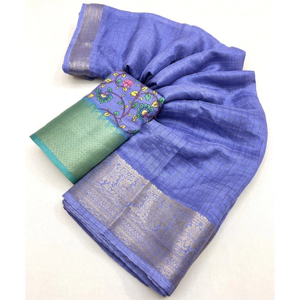 Voguish Women's Cotton Blend Checkered Saree With Blouse Piece