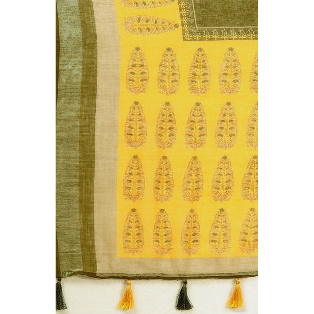 Ravishing Women's Cotton Linen Printed Saree With Blouse Piece