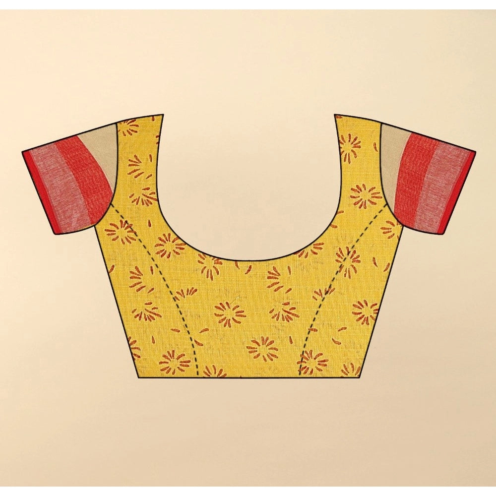 Ravishing Women's Cotton Linen Printed Saree With Blouse Piece