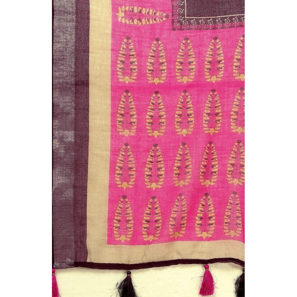 Ravishing Women's Cotton Linen Printed Saree With Blouse Piece