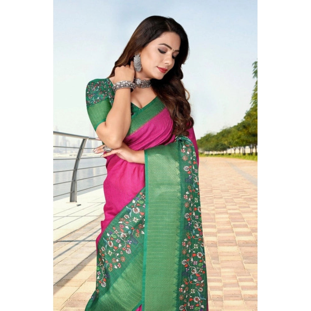 Amazing Women's Cotton Silk Printed Saree With Blouse Piece