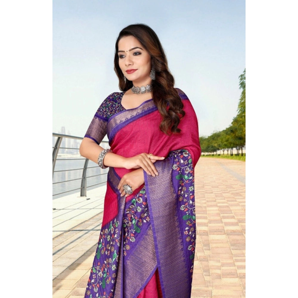 Amazing Women's Cotton Silk Printed Saree With Blouse Piece