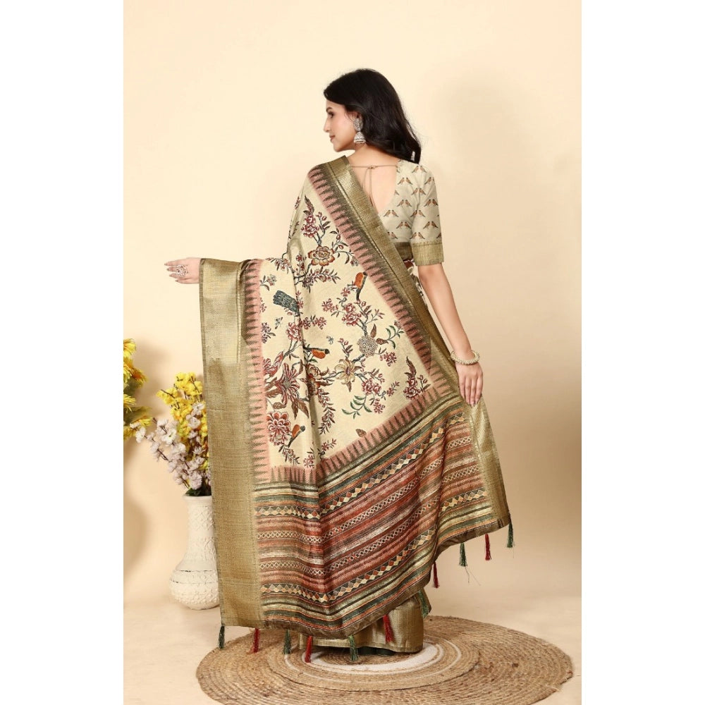 Marvellous Women's Cotton Silk Printed Saree With Blouse Piece