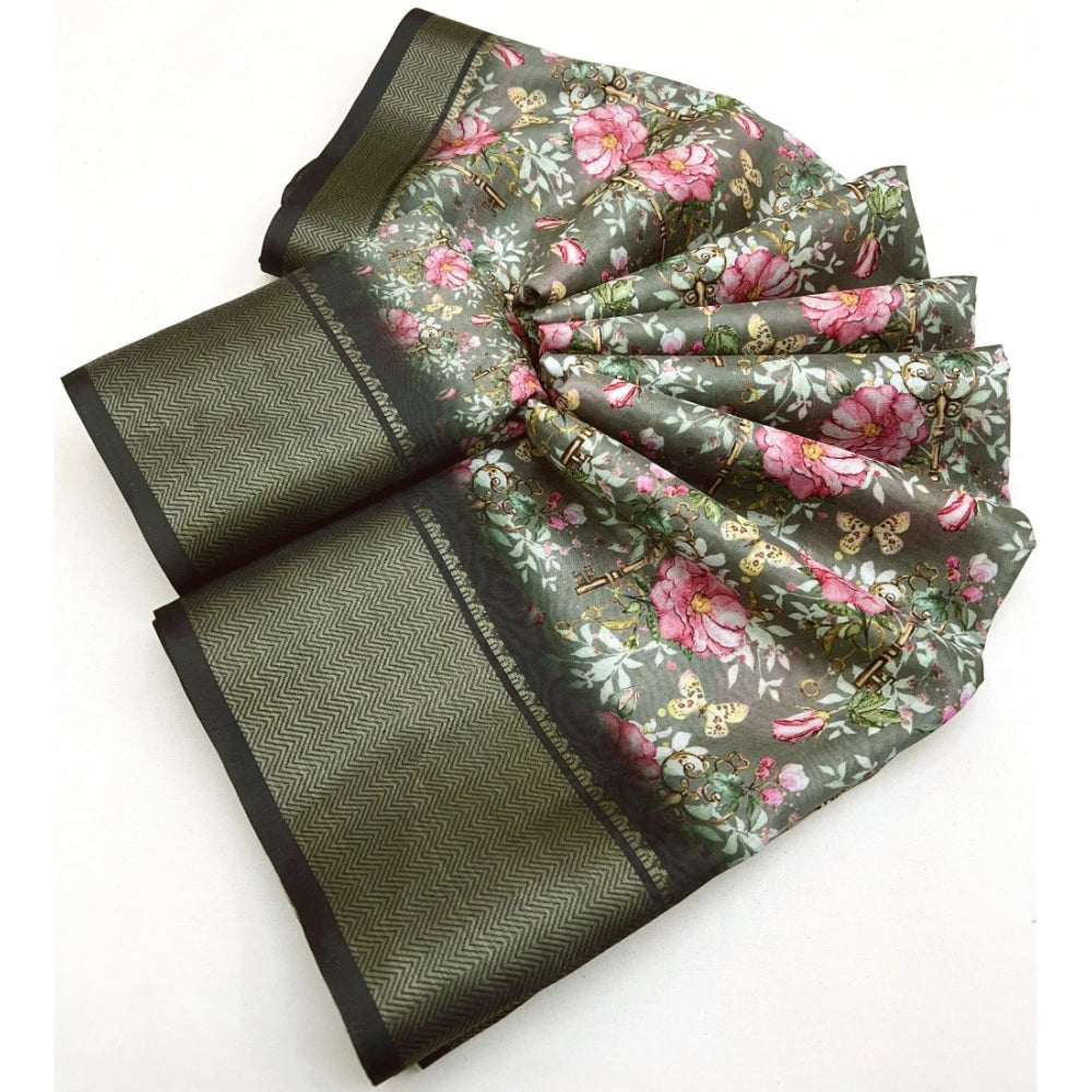 Fancy Women's Cotton Silk Floral Printed Saree With Blouse Piece