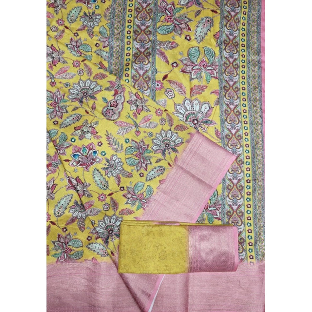 Magnificent Women's Cotton Silk Floral Printed Saree With Blouse Piece