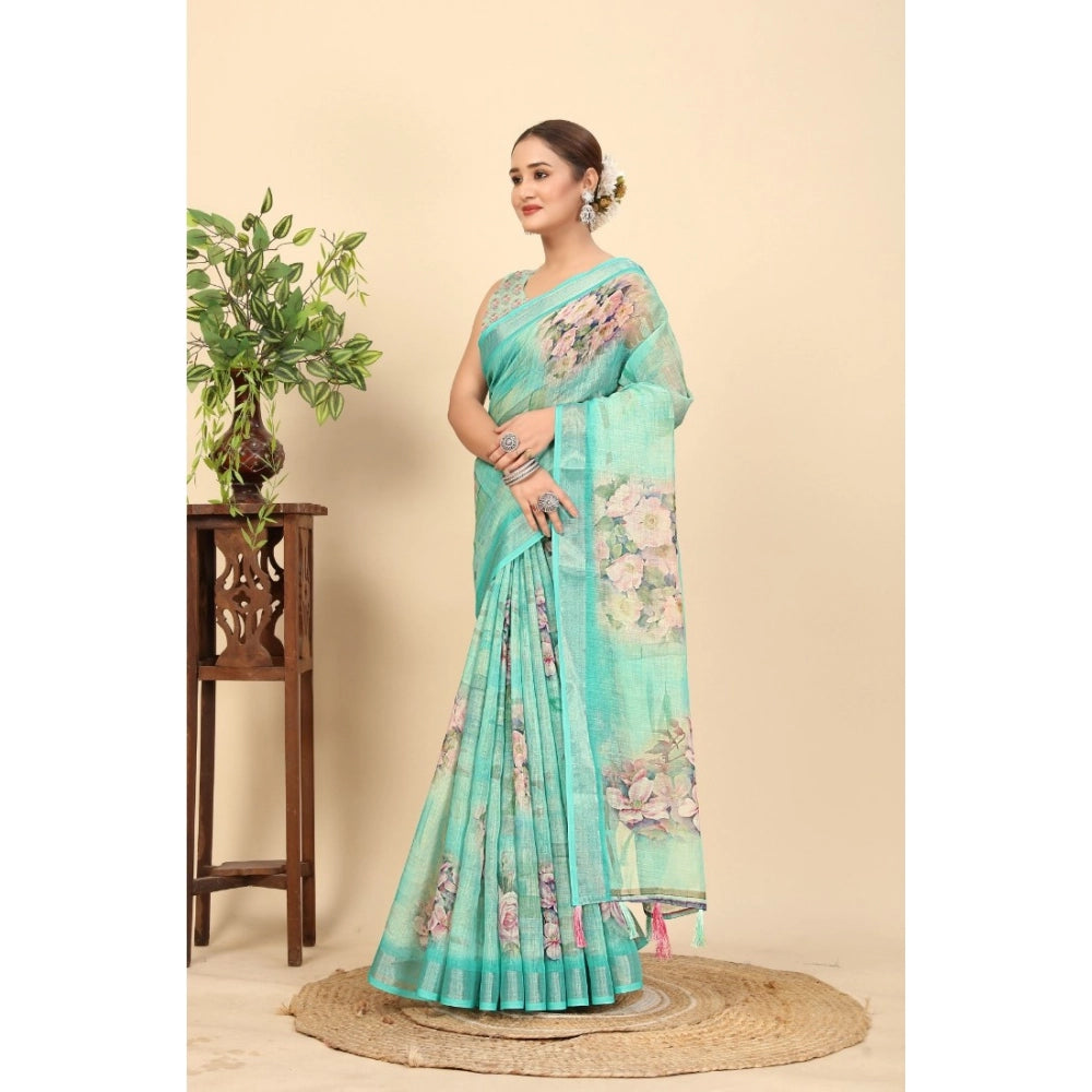 Magnificent Women's Cotton Silk Floral Printed Saree With Blouse Piece