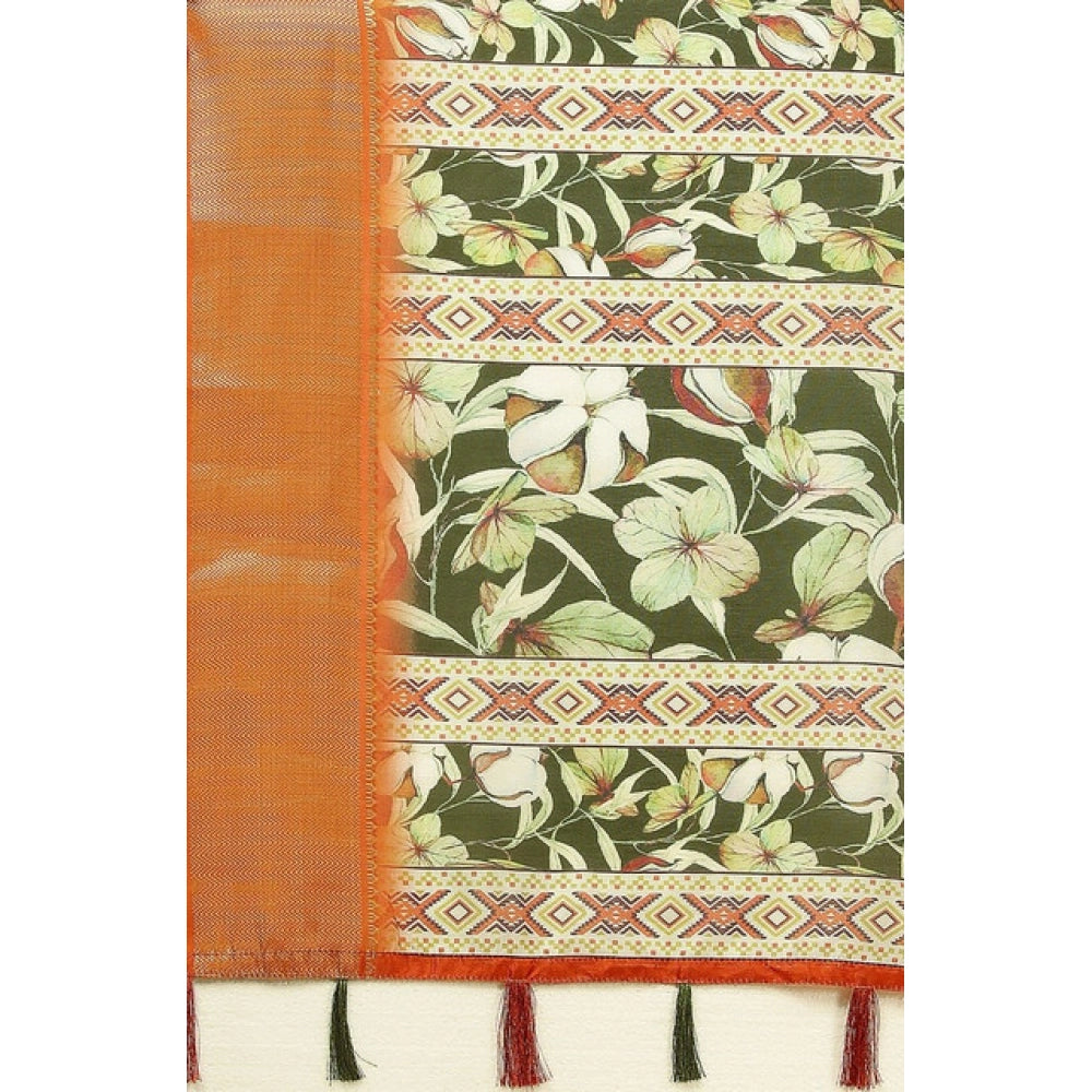 Magnificent Women's Cotton Silk Floral Printed Saree With Blouse Piece
