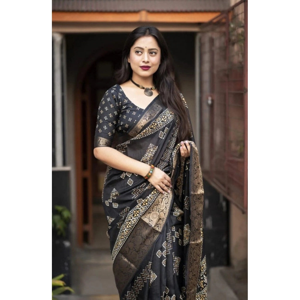 Marvellous Women's Cotton Silk Printed Saree With Blouse Piece