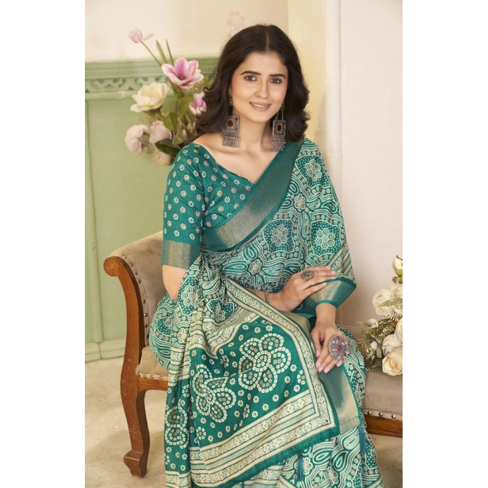 Gracious Women's Cotton Silk Floral Printed Saree With Blouse Piece