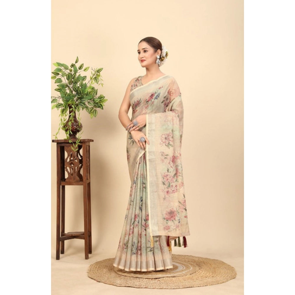 Exclusive Women's Cotton Silk Floral Printed Saree With Blouse Piece