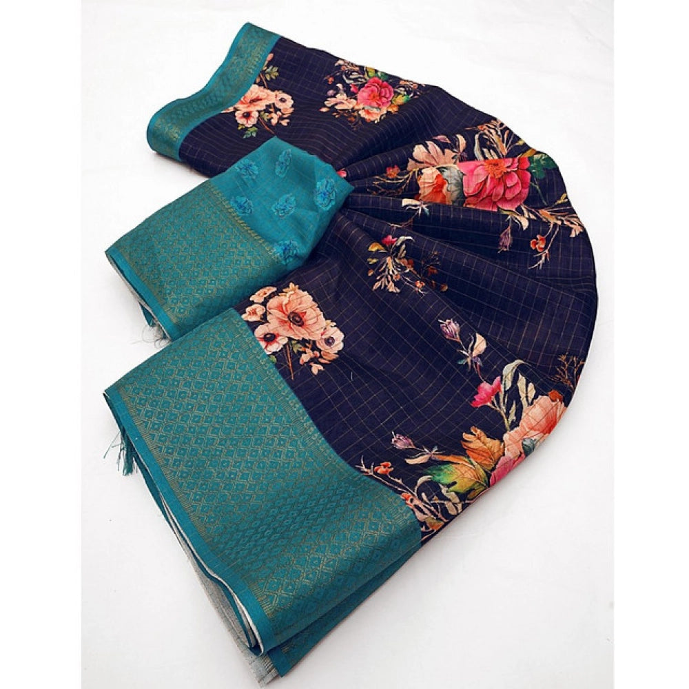 Astonishing Women's Cotton Blend Floral Printed Saree With Blouse Piece