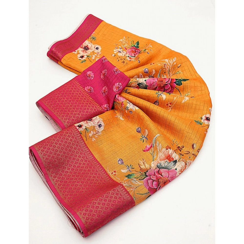 Astonishing Women's Cotton Blend Floral Printed Saree With Blouse Piece