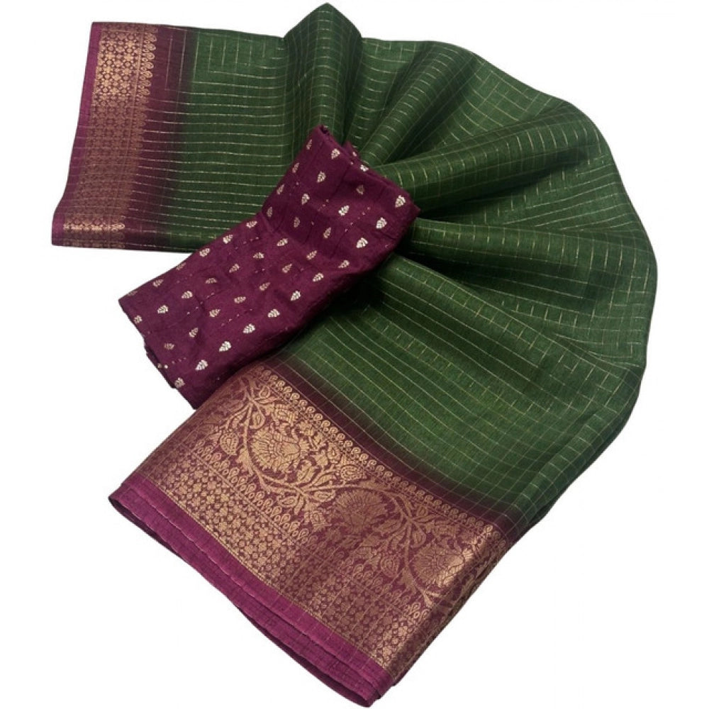 Embellished Women's Cotton Blend Checkered Saree With Blouse Piece