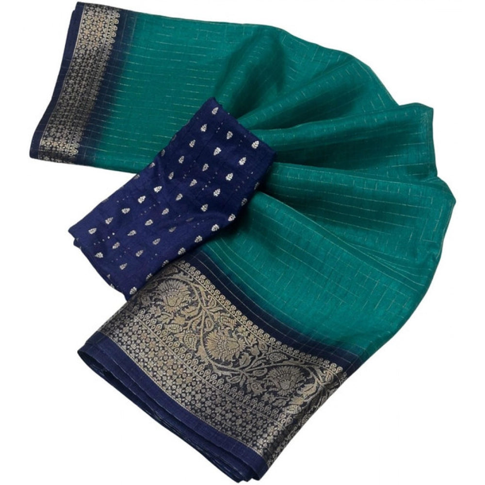 Embellished Women's Cotton Blend Checkered Saree With Blouse Piece