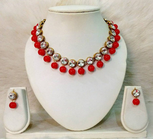 Alloy And Kundan Beads Necklace Set