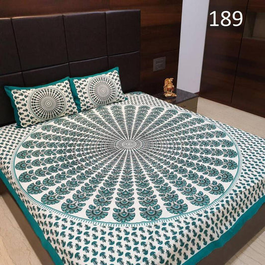 Sensational Cotton Printed Double Bedsheet With 2 Pillow Covers