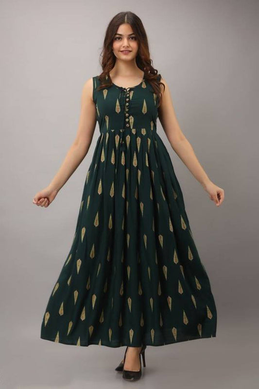 Trendy Printed Rayon Gown