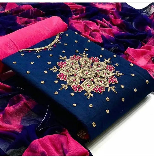 Fancy Cotton Slub Embroidered Salwar Suit Dress Material