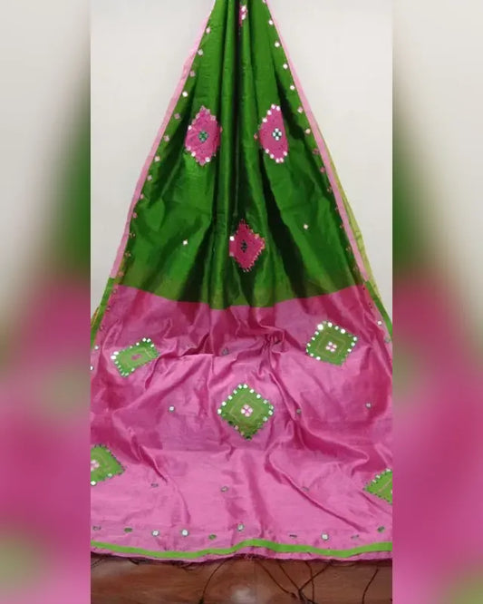 Stylish Handloom Mirror Work Cotton Silk Saree