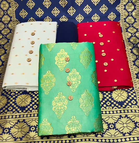 Stylish Three Tops Banarasi Silk Salwar Suit Dress Material
