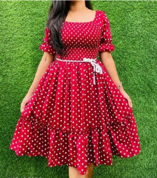 Glamorous Crepe Polka Dot Printed Dress