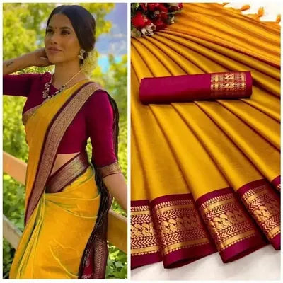 Fancy Aura Cotton Silk Saree With Blouse Piece