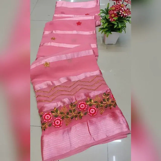 Fancy Chiffon Embroidered Saree with Blouse Piece
