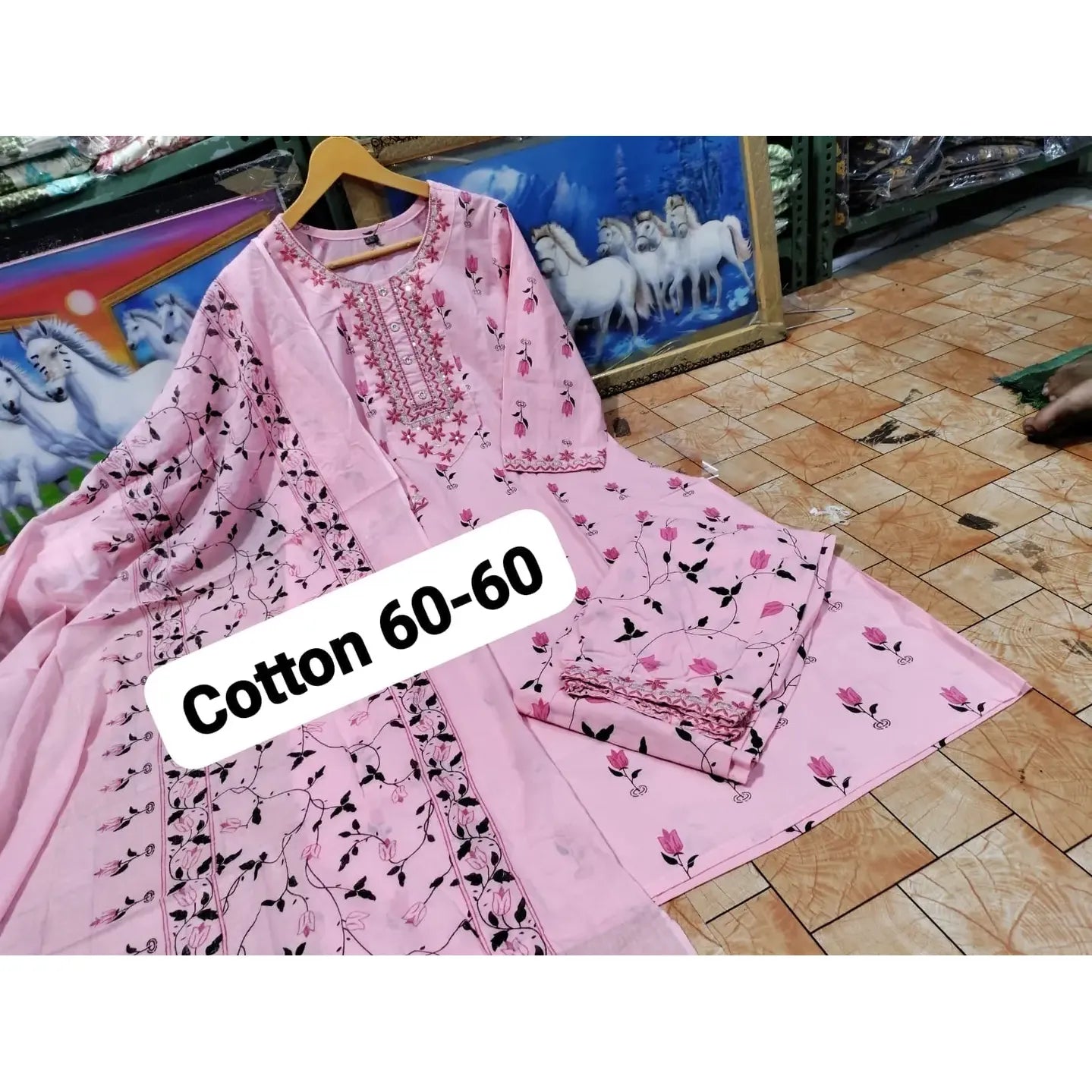 Sassy Cotton Embroidered Kurta Bottom Dupatta Set