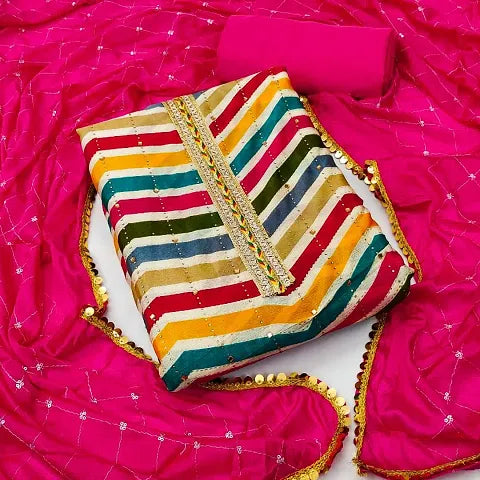Beautiful Lehariya Cotton Silk Salwar Suit Dress Material