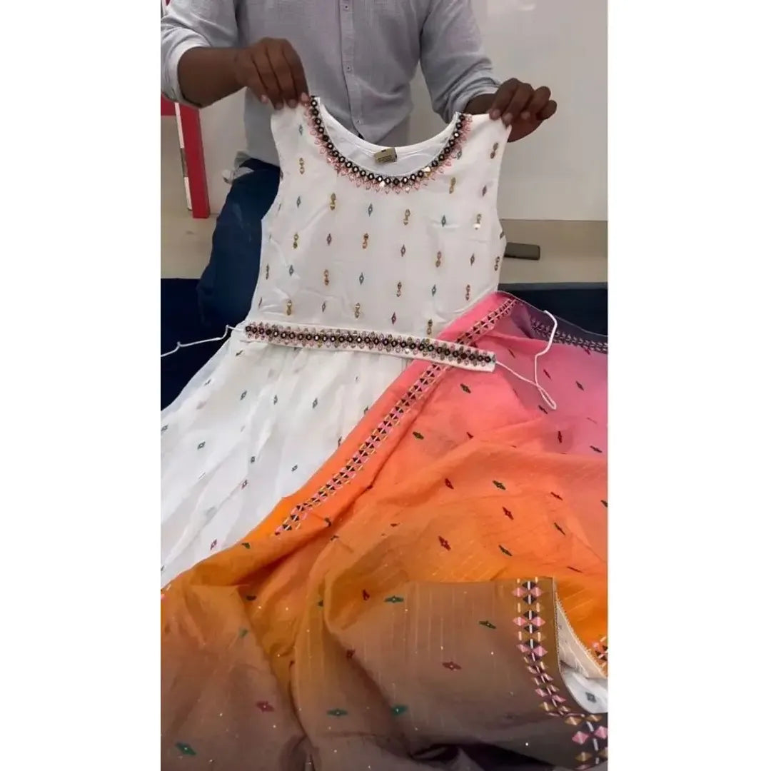 Attractive Chanderi Cotton Gown with Dupatta