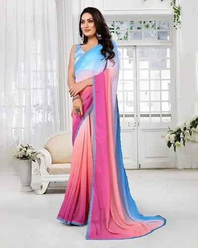 Glamorous Georgette Lace Border Saree with Blouse Piece