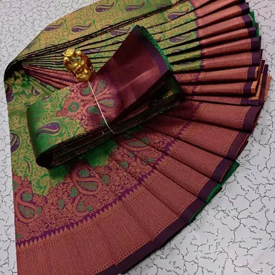 Designer Kanjeevaram Silk Blend Woven Saree with Blouse Piece