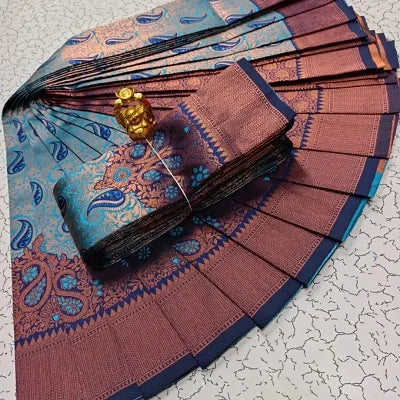 Designer Kanjeevaram Silk Blend Woven Saree with Blouse Piece