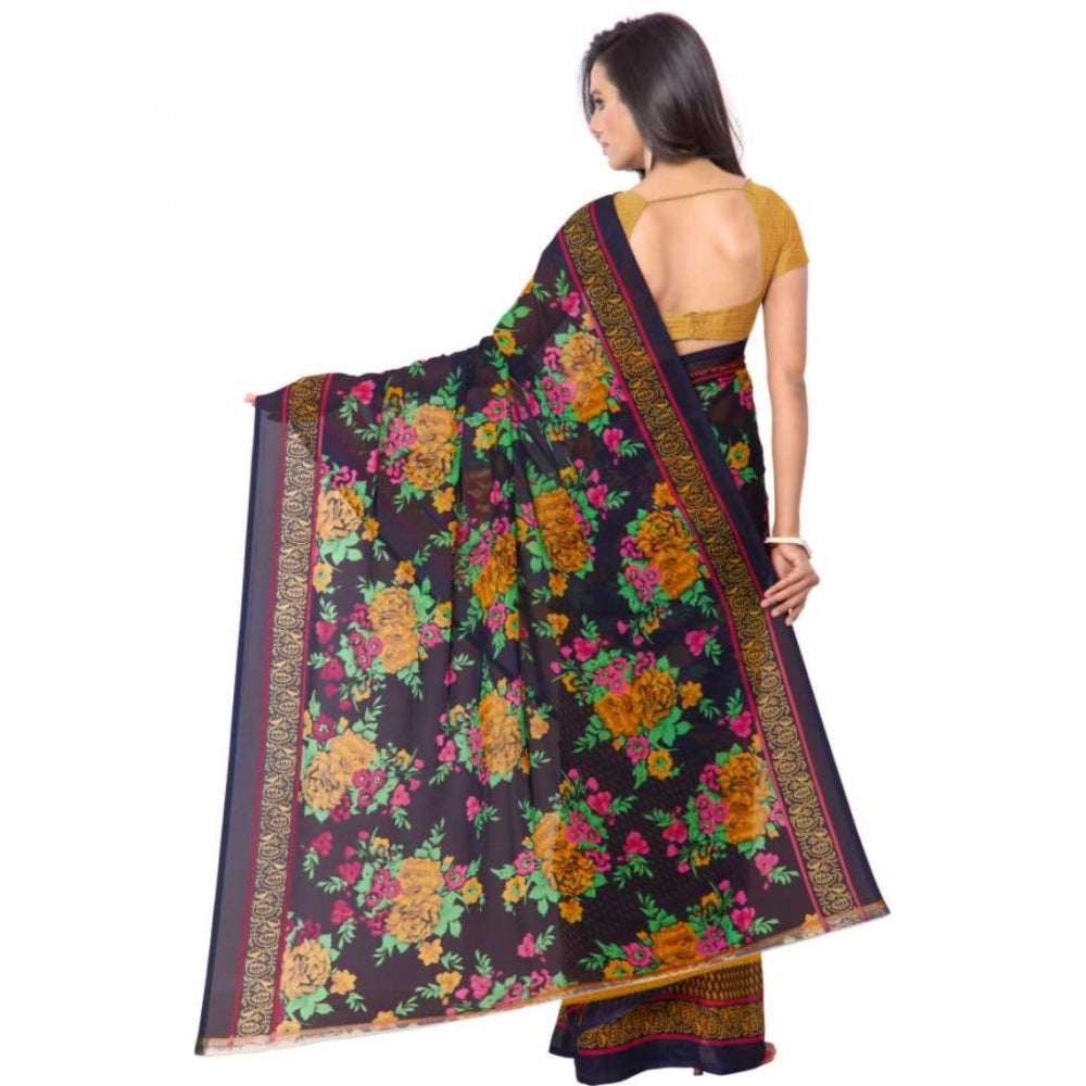 Printed Faux Georgette Gold Color Saree