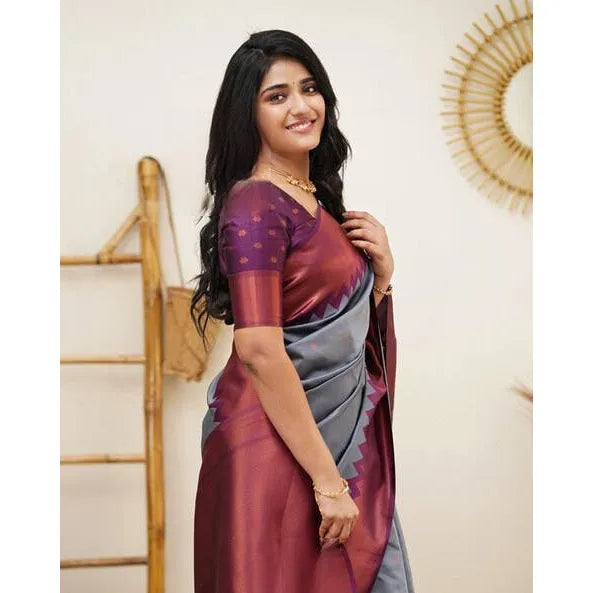 Exquisite Women's Soft Lichi Silk Printed Saree With Blouse Piece