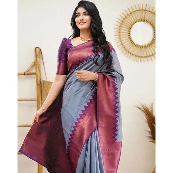 Exquisite Women's Soft Lichi Silk Printed Saree With Blouse Piece