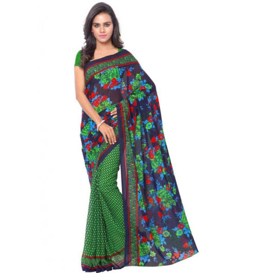 Printed Faux Georgette Green Color Saree