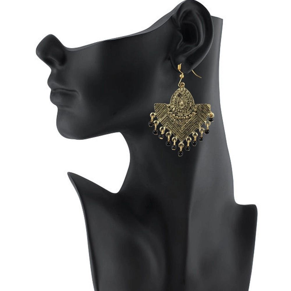 Stylish Gold Plated Beads Hook Dangler Hanging Tassel Earrings