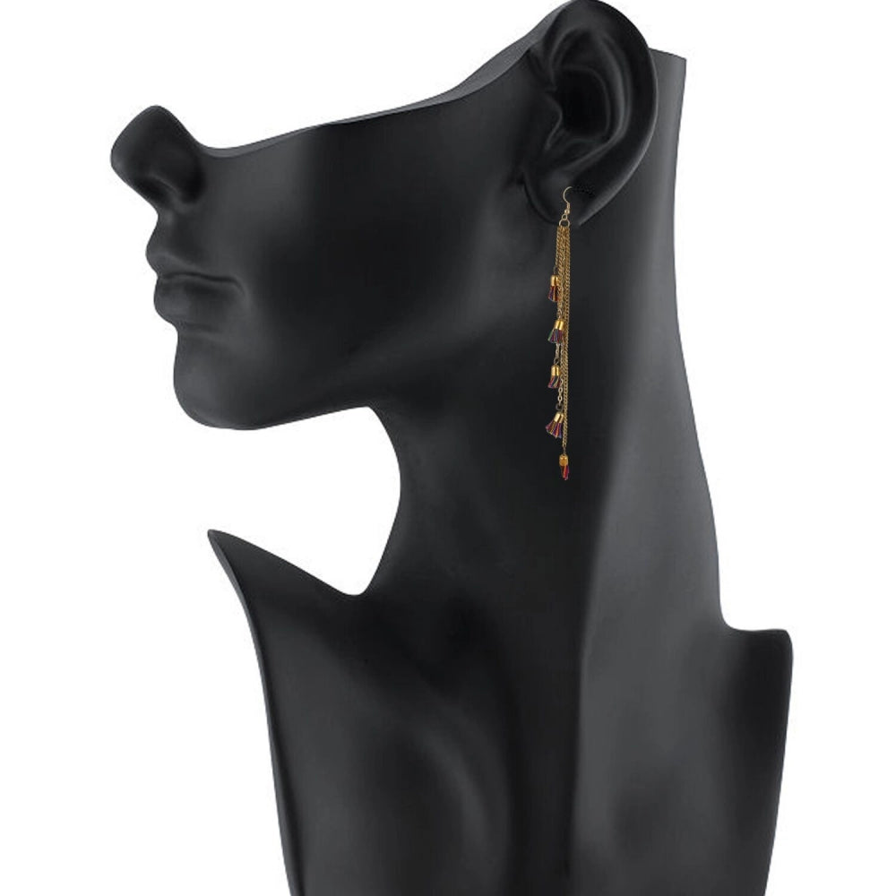 Stylish Alloy Beads Hook Dangler Hanging Tassel Earrings
