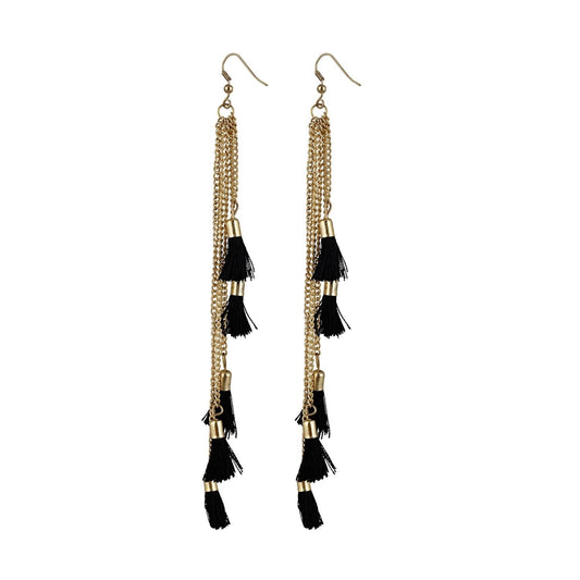 Stylish Alloy Beads Hook Dangler Hanging Tassel Earrings