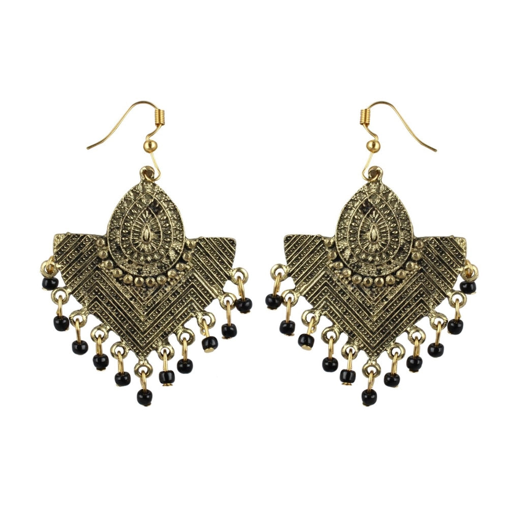 Stylish Gold Plated Beads Hook Dangler Hanging Tassel Earrings