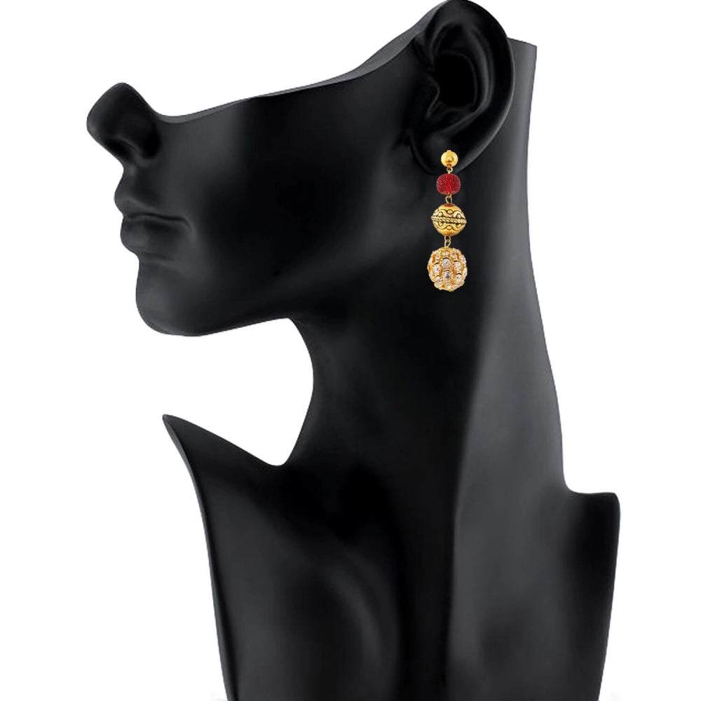Stylish Gold Plated Beads Hook Dangler Hanging Earrings