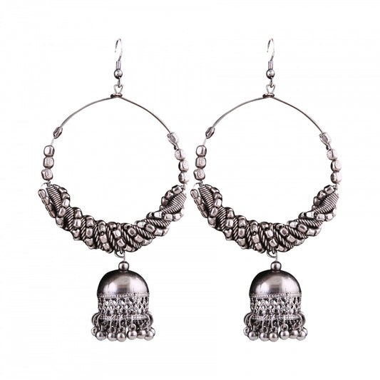 Stylish Silver Oxidized Hook Dangler Hanging Afgani Tribal Fancy Earrings
