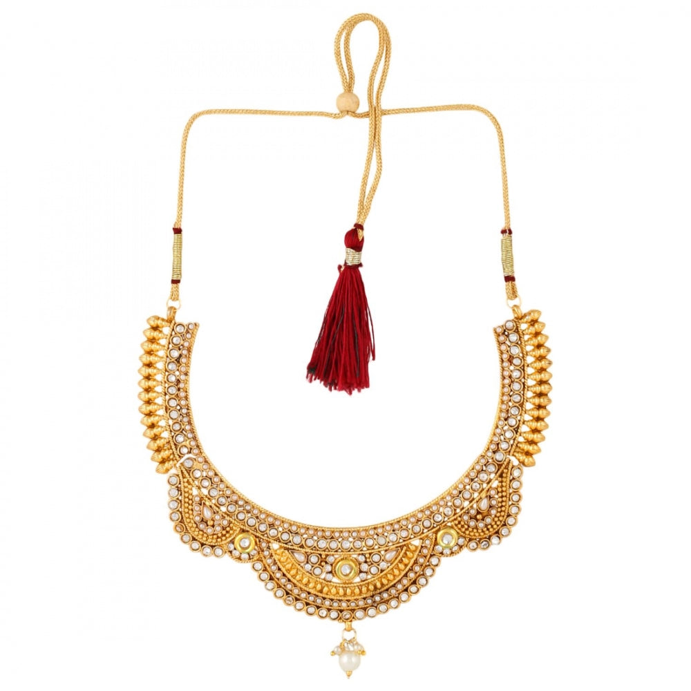 Gold Plated Copper Traditional Designer Temple Coin Necklace with Earrings