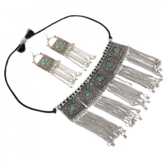 Sterling Silver Boho Afghani Turkish Necklace with Earrings