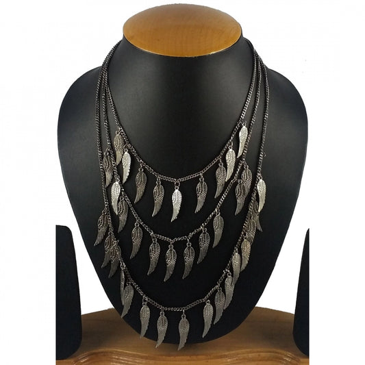 Multi Layer Oxidized German Silver Designer Feather Style Tribal Necklace